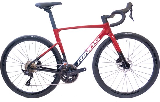 Rinos Odin 4.0 Carbon racefiets -Roadbike - met UCI Frameset - lichtgewicht racefiets 700C - Shimano 105 - 24 versnellingen- aerodynamisch ontwerp - hydraulische remmen - unisex - Zwart Rood XL-58