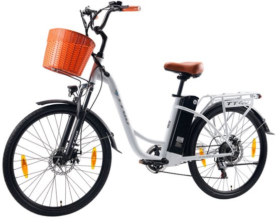 TTGO YY-26ST Elektrische Fiets - 250W Motor - 36V14.5Ah Accu - 26x1.75" Banden - Max Snelheid 25km/u - Max Bereik 60-75km - Shimano 6 Versnellingen - Wit